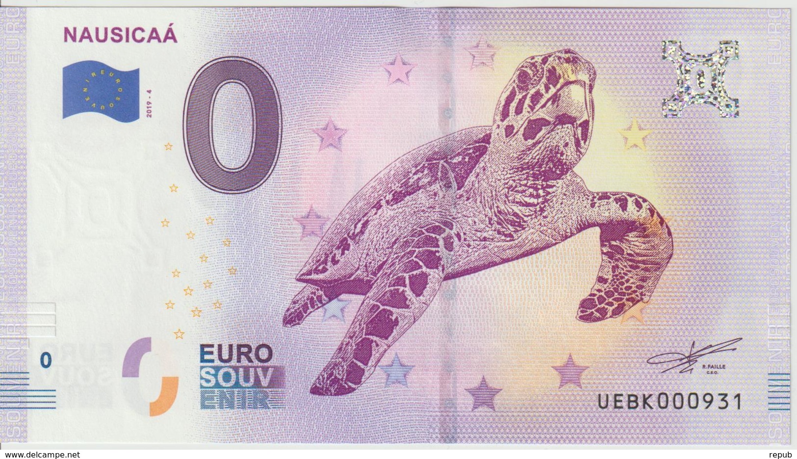 Billet Touristique 0 Euro Souvenir France 62 Nausicaa 2019-4 N°UEBK000931 - Private Proofs / Unofficial