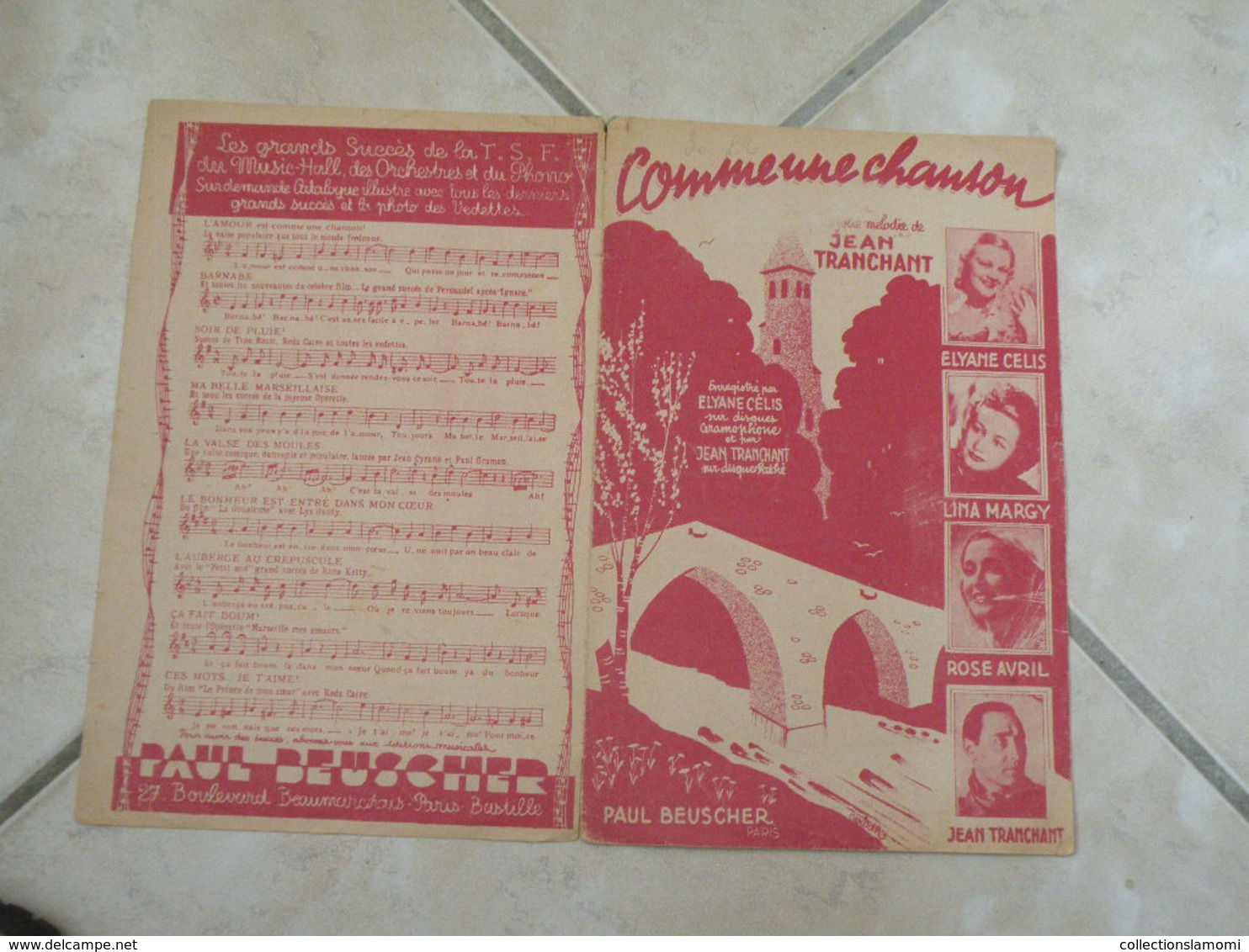 Comme Une Chanson -(Paroles J.H. Tranchant)-(Musique J. Tranchant) Partition 1949 - Chansonniers