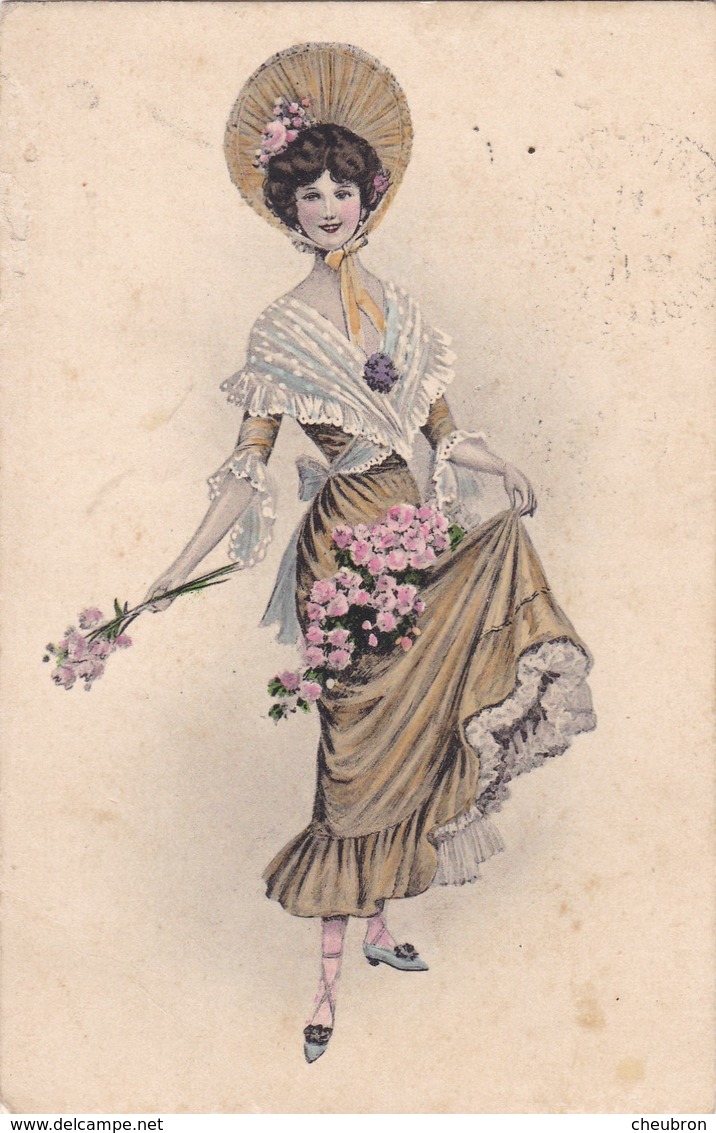 CARTE FANTAISIE. CPA COLORISÉE. FEMME ET ROSES. ILLUSTRATION VIENNOISE ANNEE 1914 - 1900-1949