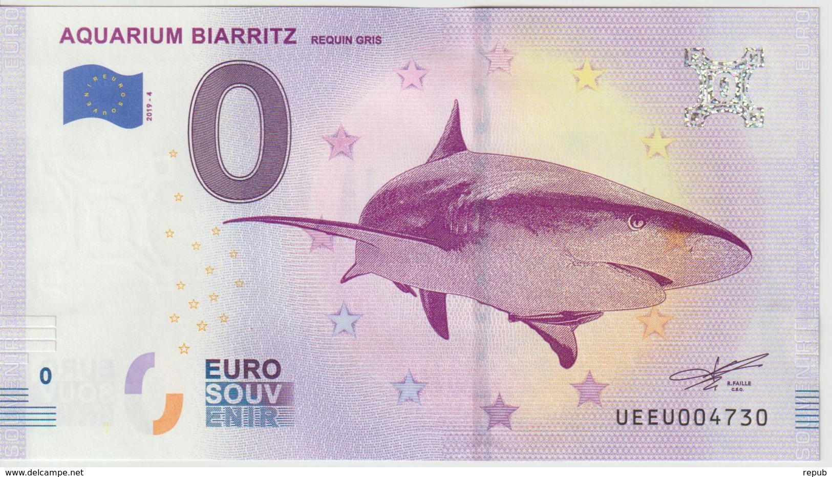 Billet Touristique 0 Euro Souvenir France 64 Aquarium Biarritz 2019-4 N°UEEU004730 - Essais Privés / Non-officiels