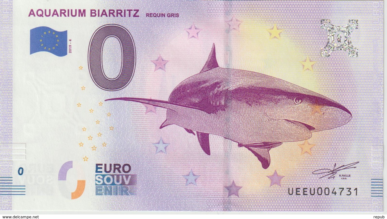 Billet Touristique 0 Euro Souvenir France 64 Aquarium Biarritz 2019-4 N°UEEU004731 - Essais Privés / Non-officiels