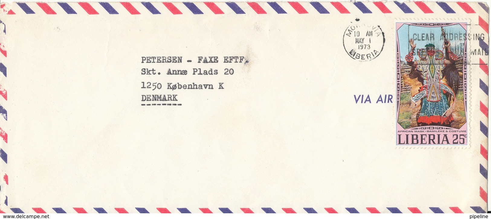 Liberia Air Mail Cover Sent To Denmark Monrovia 1-5-1973 Single Franked - Liberia
