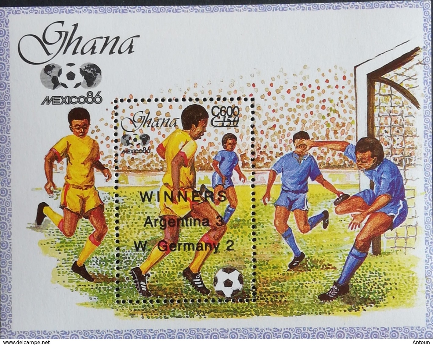 Ghana  1989 World Cup Soccer 1986 Surcharged WINNERS S/S - Ghana (1957-...)