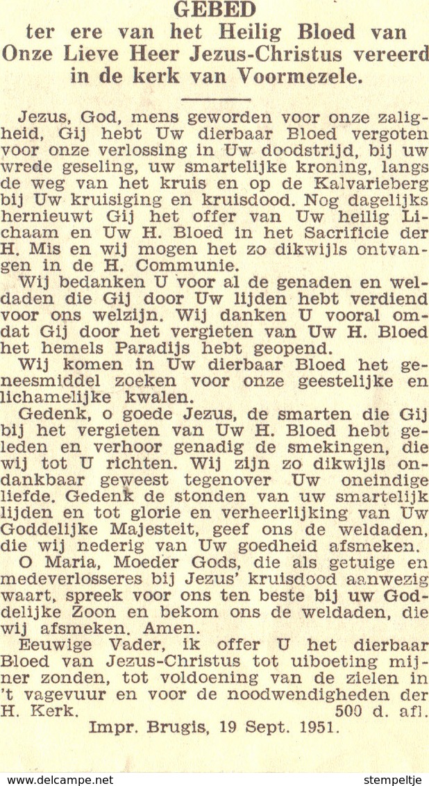 Ieper  Voormezele     Relikwie Van Het Heilig Bloed   1951 - Religion & Esotericism