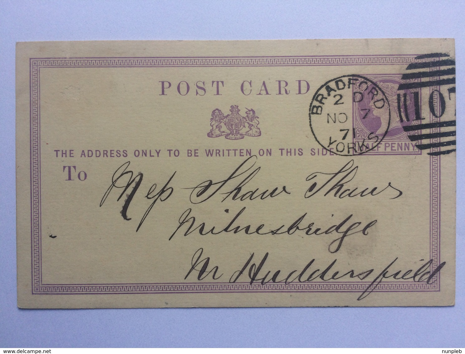 GB Victoria 1871 Postcard Bradford Duplex To Milnesbridge - Charles Hastings & Co. - Briefe U. Dokumente