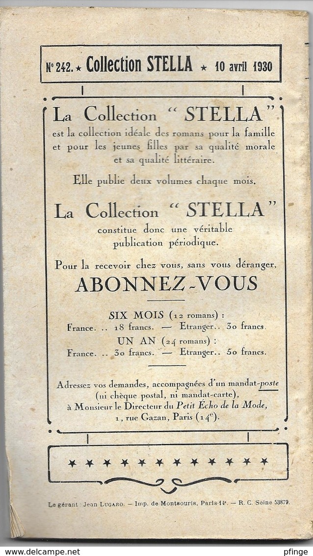 Le Fiancé Disparu Par Pierre Gourdon - Collection Stella N° 242 - 1901-1940