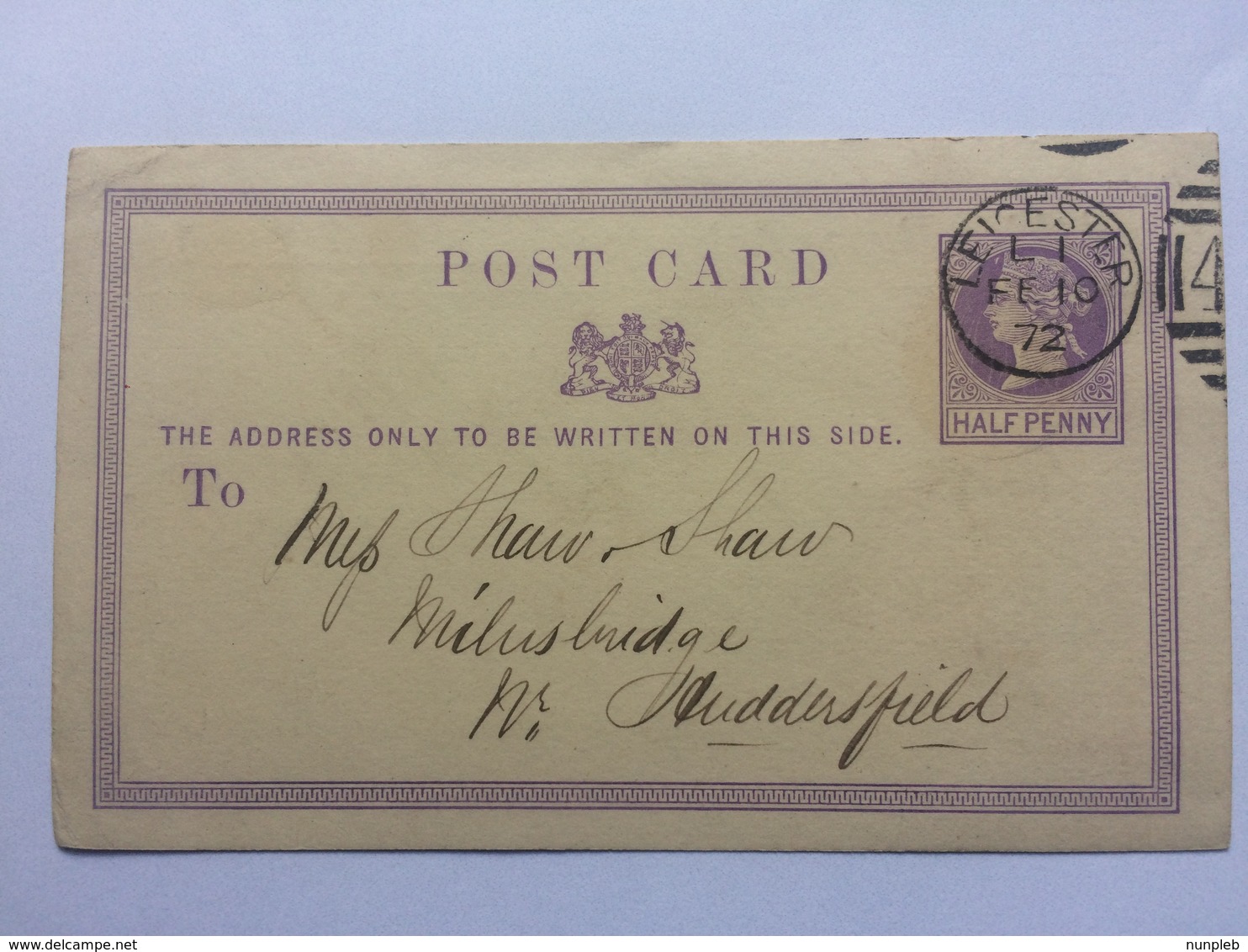 GB Victoria 1872 Postcard Leicester To Milnsbridge - Atkins Brothers - Storia Postale