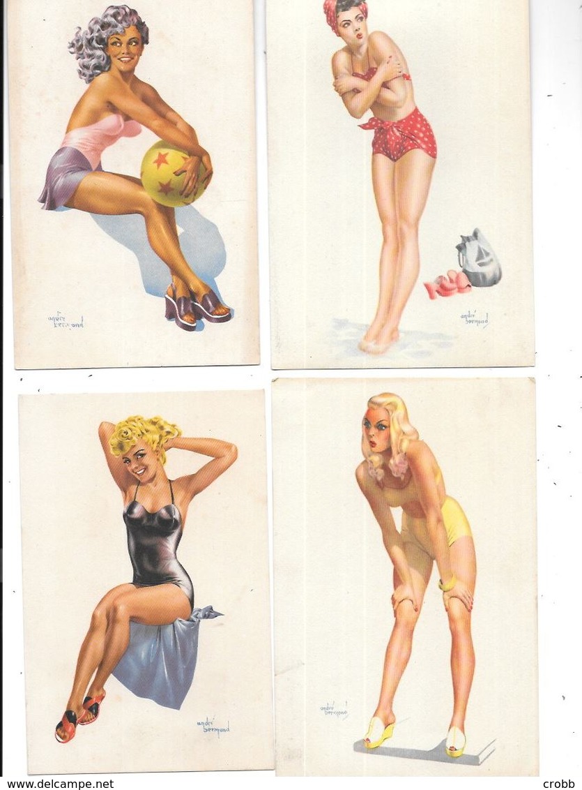 11127- Lot De 4 Cartes De PIN UP, Illustrées Par André BERMOND - Pin-Ups