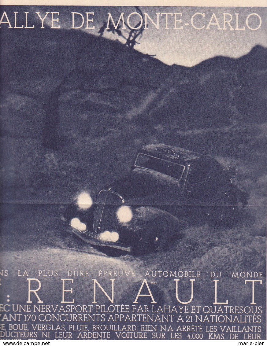 XIVème Rallye De Monte-carlo- Renault 1935 - Advertising