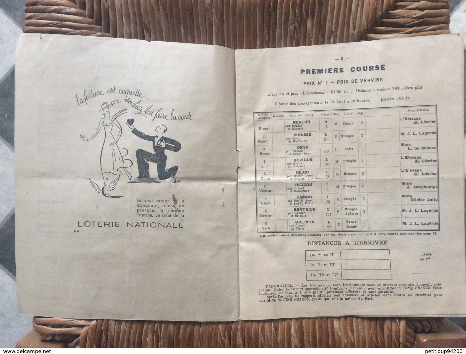 PROGRAMME OFFICIEL CYNODROME DE COURBEVOIE  Societe D’EncouragementAUX COURSES DE LEVRIERS EN FRANCE ET AUX COLONIES1942 - Autres & Non Classés