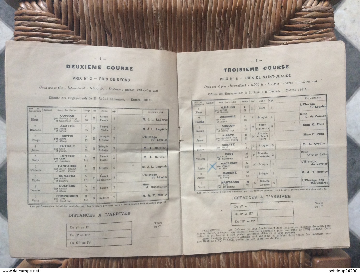 PROGRAMME OFFICIEL CYNODROME DE COURBEVOIE  Societe D’EncouragementAUX COURSES DE LEVRIERS EN FRANCE ET AUX COLONIES1942 - Autres & Non Classés