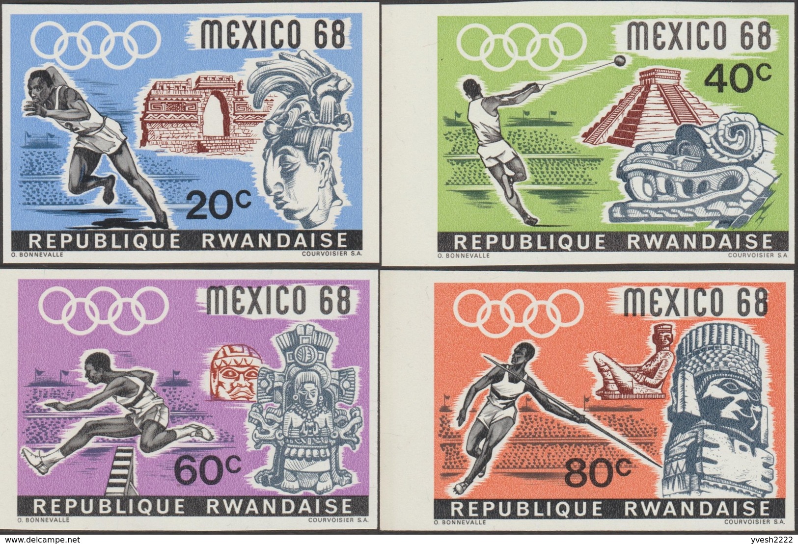 Rwanda 1968 COB 243/6. Non Dentelés. Jeux Olympiques De Mexico. Sports Et Archéologie, Athlétisme - Verano 1968: México