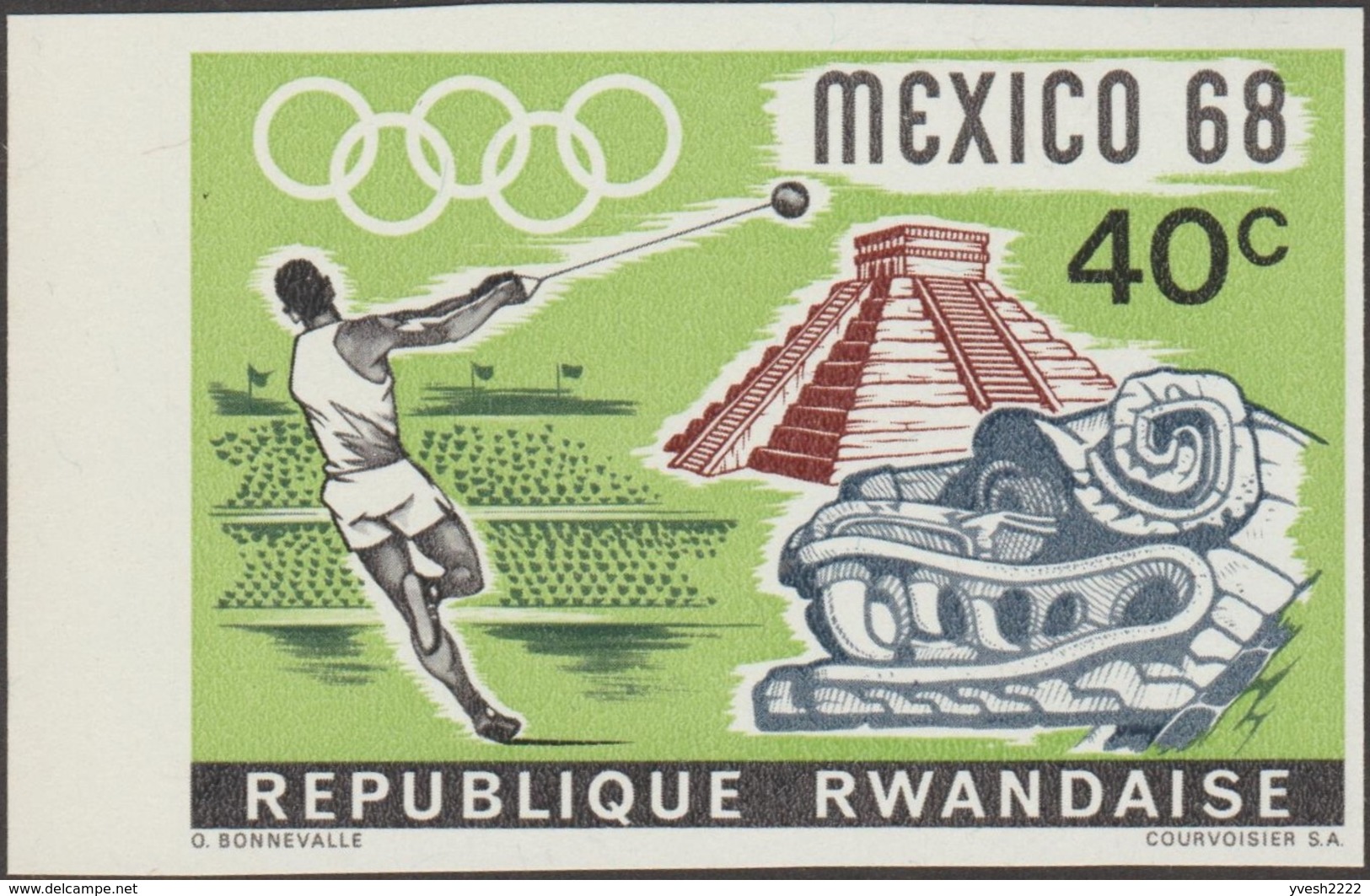 Rwanda 1968 COB 243/6. Non Dentelés. Jeux Olympiques De Mexico. Sports Et Archéologie, Athlétisme - Sommer 1968: Mexico