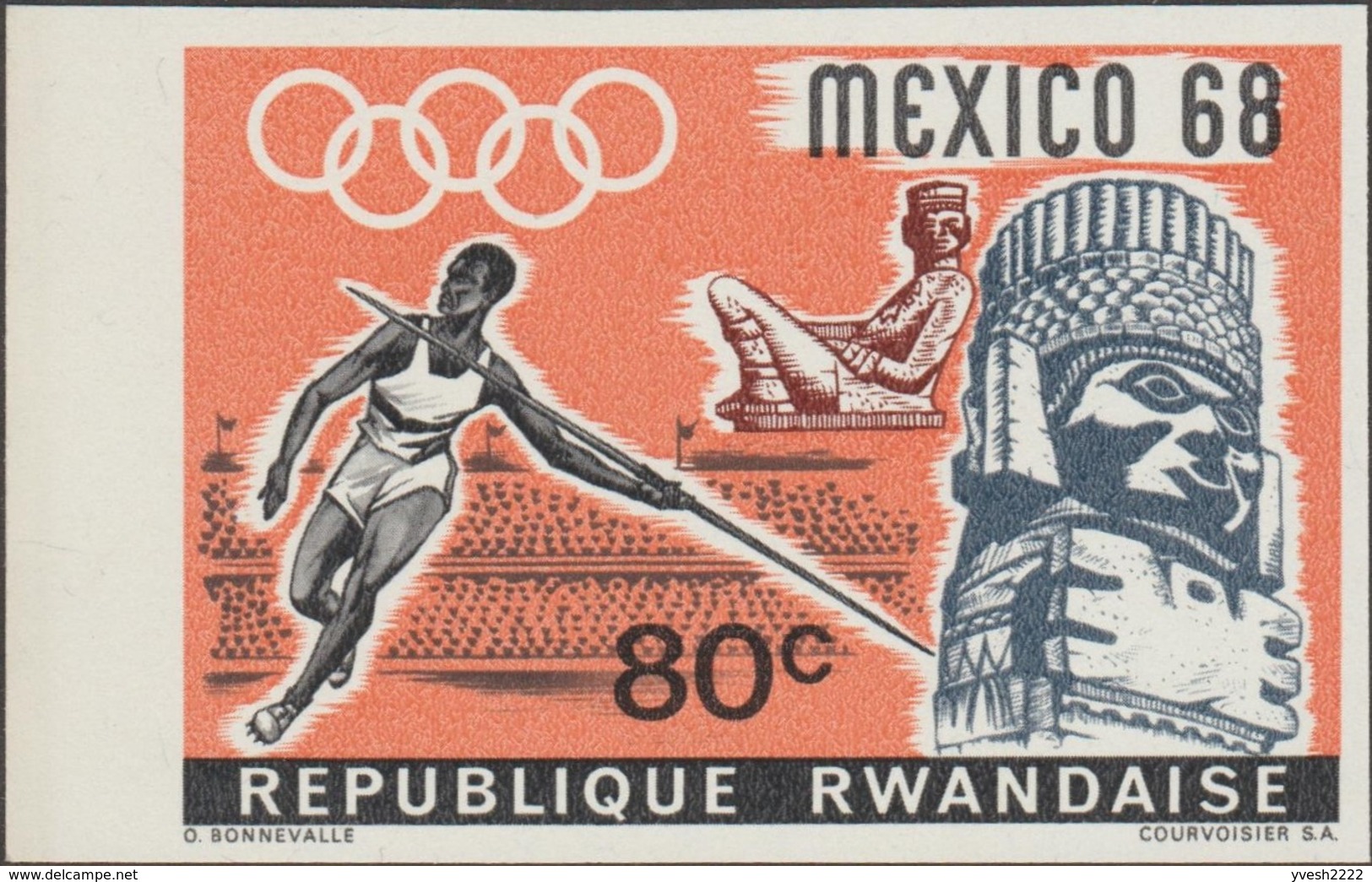 Rwanda 1968 COB 243/6. Non Dentelés. Jeux Olympiques De Mexico. Sports Et Archéologie, Athlétisme - Verano 1968: México