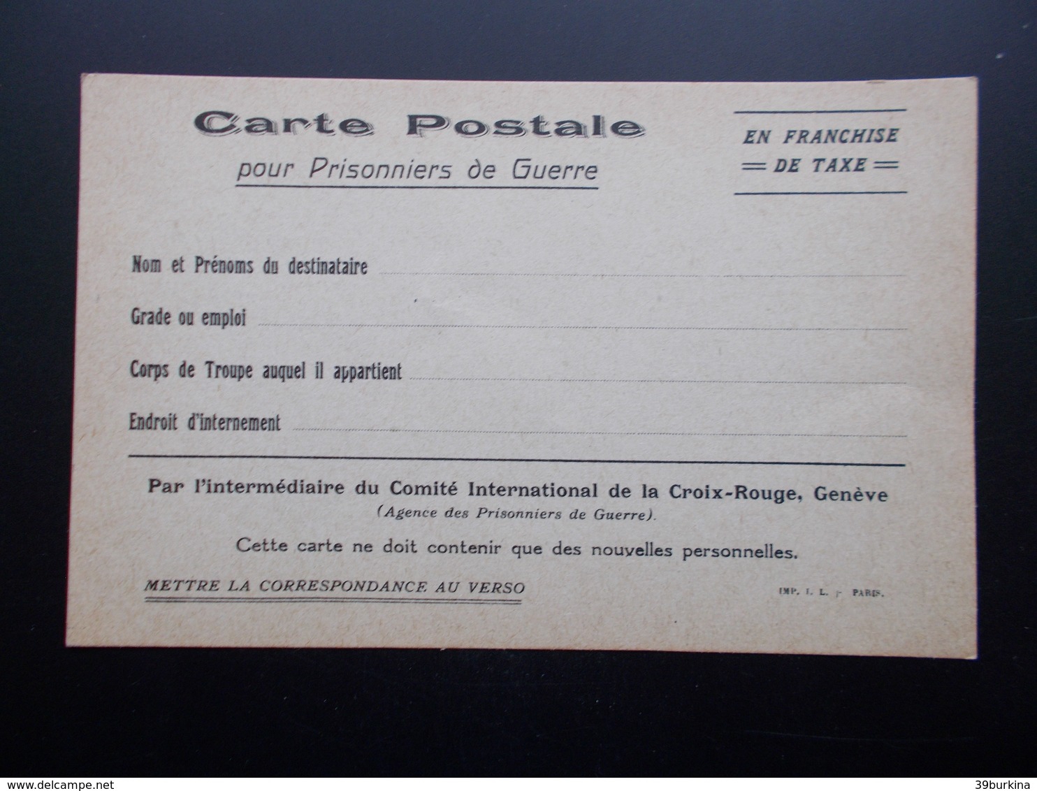 CARTE POSTALE POUR PRISONNIER DE GUERRE - Guerre 1939-45