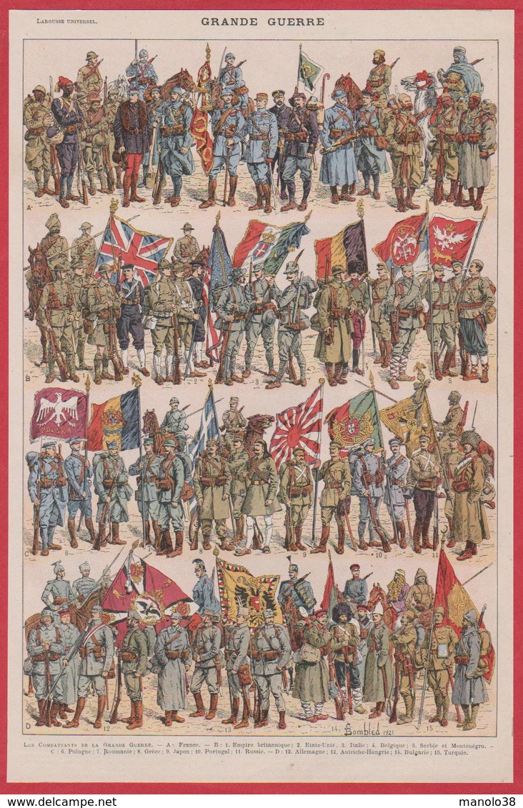 Les Combattants De La Première Guerre Mondiale. Illustration Louis Bombled, Recto. Scènes, Verso. Larousse 1920 - Non Classés