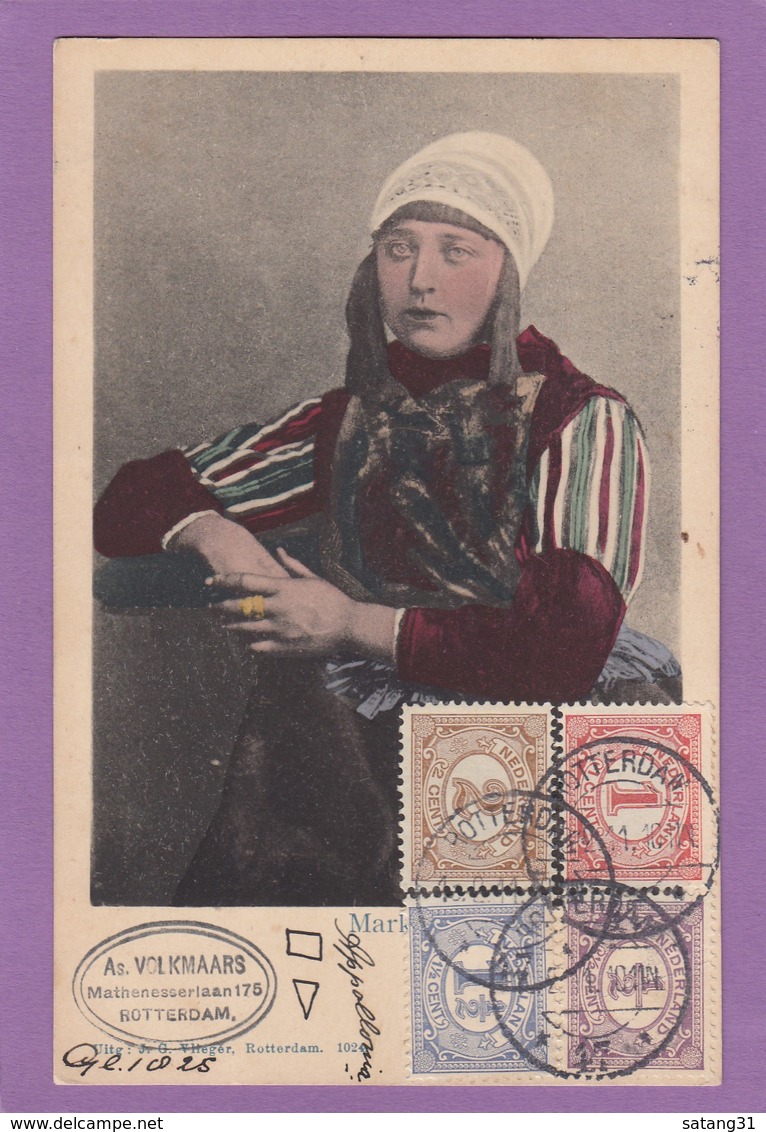 COSTUME TRADITIONELLE.CARTE-POSTALE AVEC 4 TIMBRES DE COULEURS DIFFÉRENTES. - Marken