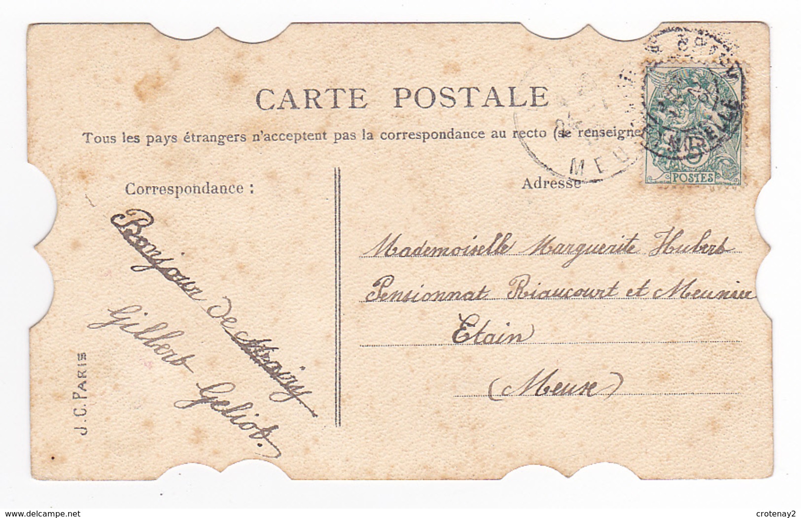 Carte Fantaisie Bel Eventail De La Part D'un Ami J.C Paris VOIR DOS - Other & Unclassified