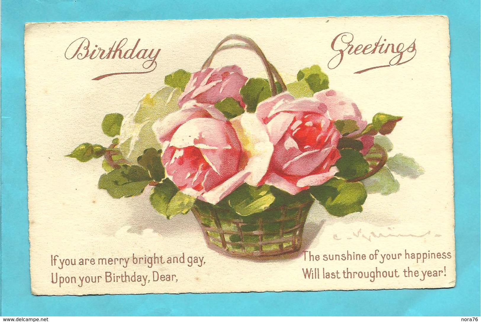 CPA  ILL.C.Klein  "Panier De Roses "birthday Greetings - Klein, Catharina