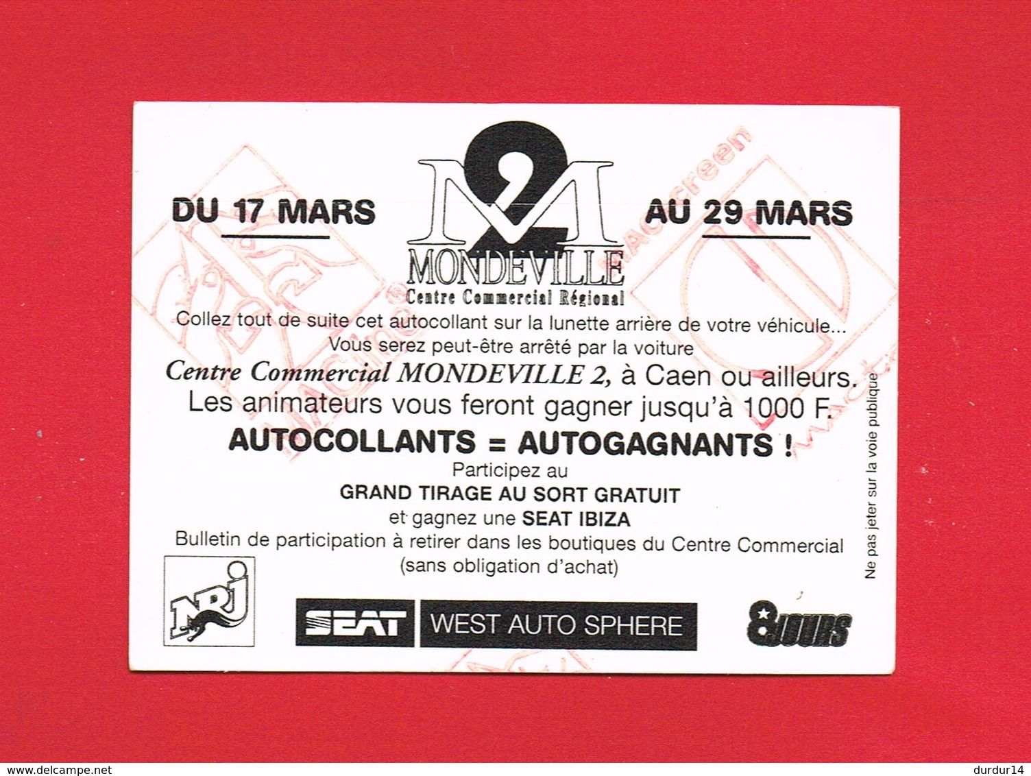 1 Autocollant MONDEVILLE AUTOCOLLANTS = AUTOGAGNANTS JEUX - Autocollants