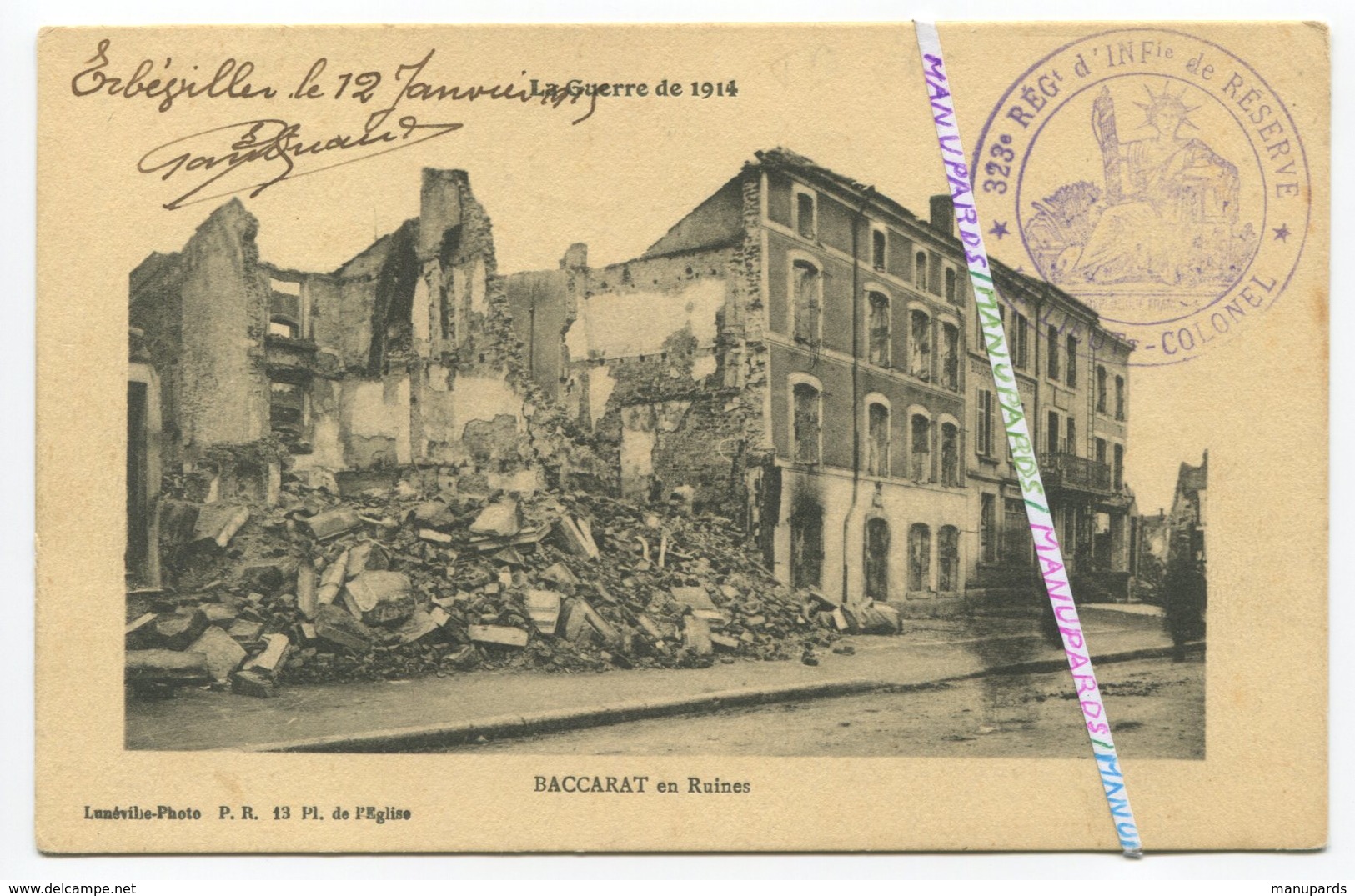 1915 / 323e RI ( LA ROCHELLE ) / CACHET / TAMPON / ERBEVILLER / BACCARAT / 323e RÉGIMENT D' INFANTERIE - War 1914-18