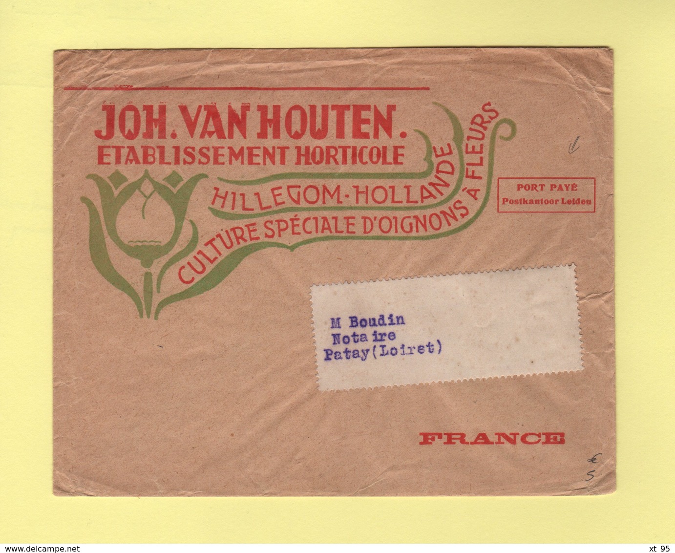 Pays Bas - Hillegom Hollande - John Van Houten - Port Paye Destination France - Theme Fleurs - Machines à Affranchir (EMA)