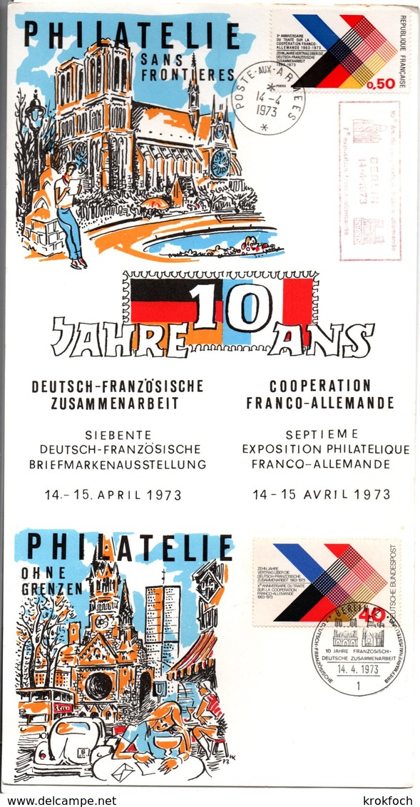 Berlin 1973 - Poste Aux Armées - Triptyque Franco-allemand - Philatélie Sans Frontières Grenzen - Notre-Dame De Paris - Military Postmarks From 1900 (out Of Wars Periods)