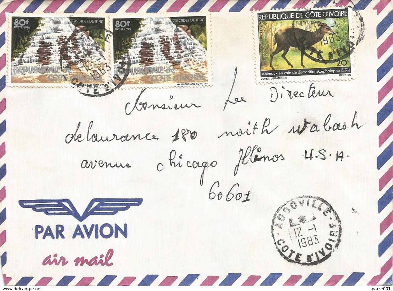 Cote D'Ivoire 1983 Agboville Waterfall Man 80f Duiker Antilope Cover - Ivory Coast (1960-...)