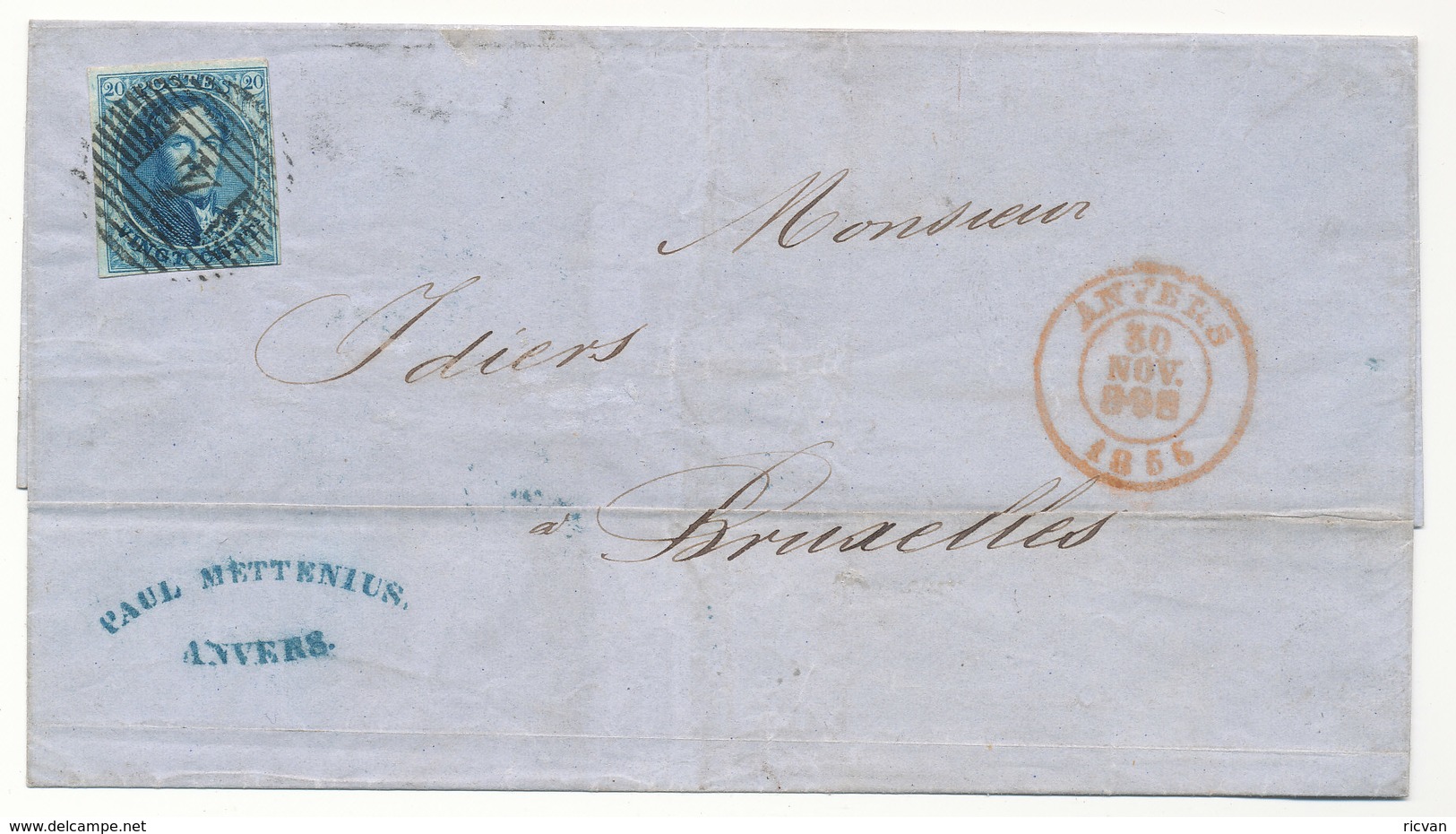 1855 BRIEF Met COB 7 Van ANVERS Naar BRUXELLES  Zie Scan(s) - 1851-1857 Medaillons (6/8)