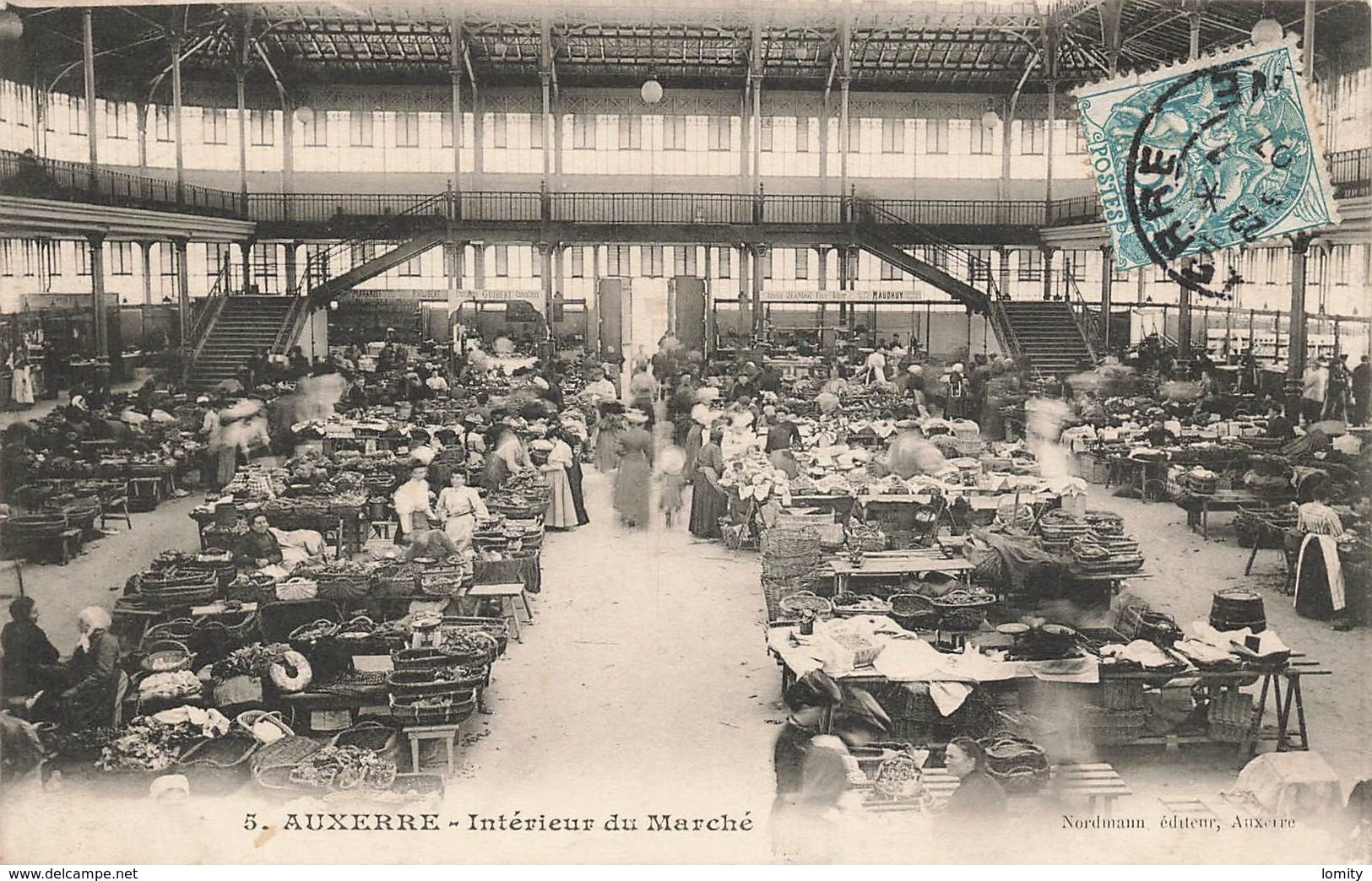 89 Auxerre Interieur Du Marché Cpa Carte Animée Cachet 1907 - Auxerre