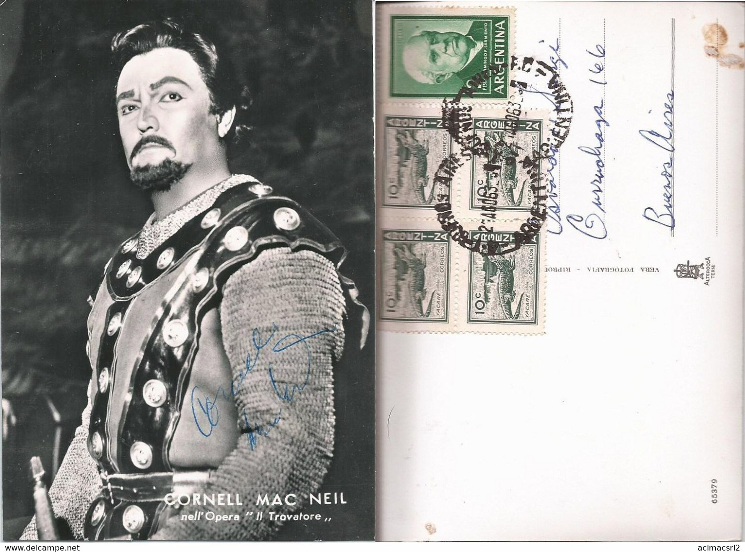 X1612 OPERA / CORNELL MAC NEIL In Il Trovatore - Autograph Hand Signed Dedicacee Photo Postcard 1963 With Stamps - Dédicacées