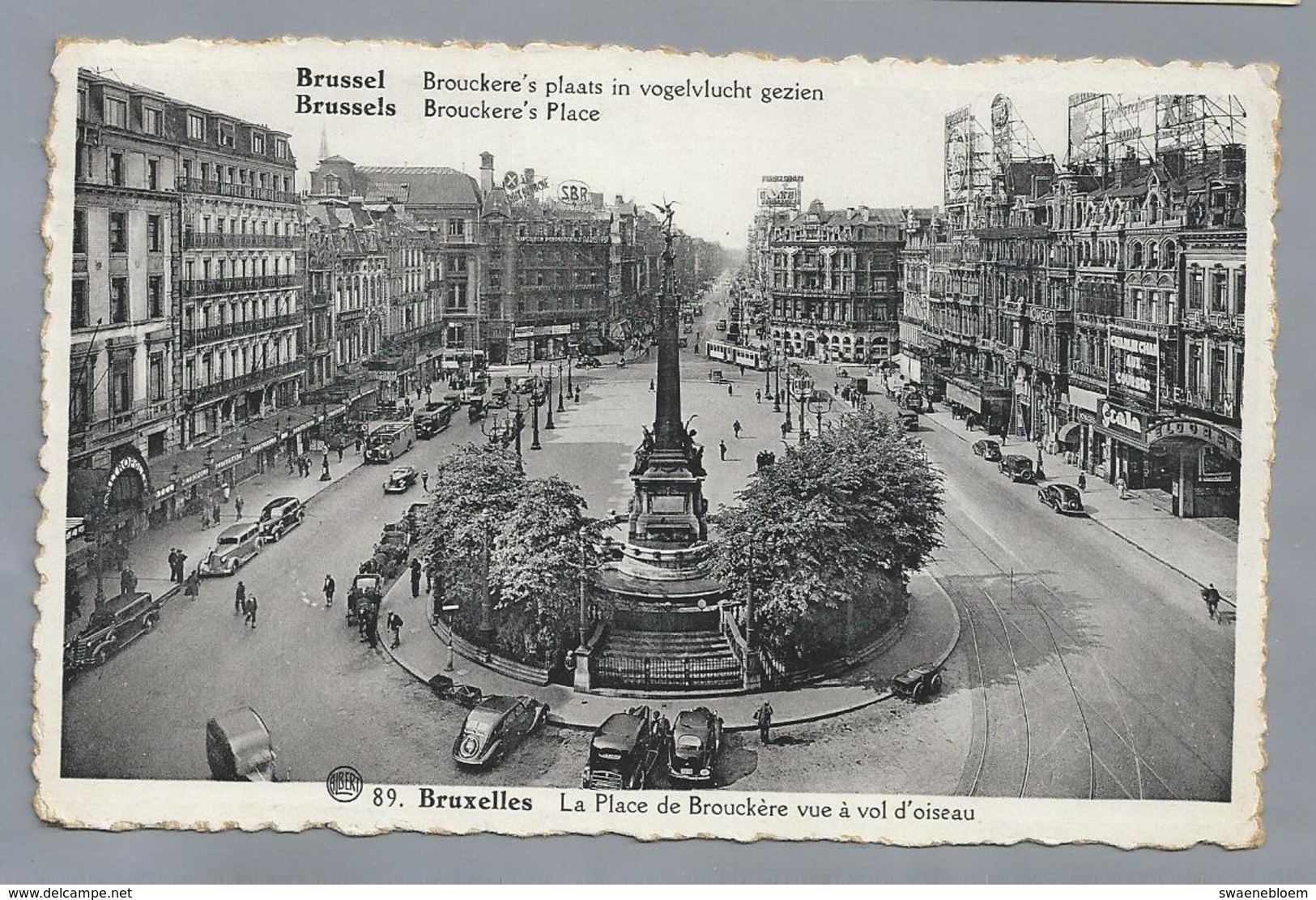 BE.- BRUSSEL. BRUXELLES. La Place De Brouckère Vue à Vol D'oiseau. 1938. Old Cars. - Monumenten, Gebouwen