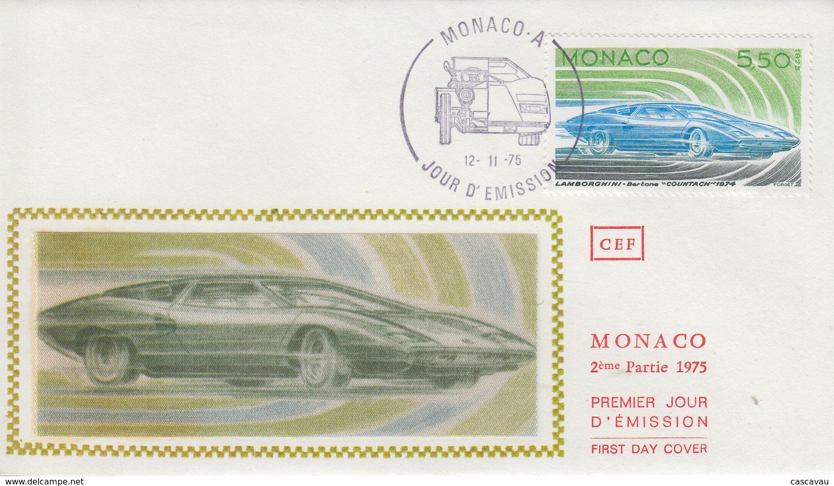 Enveloppe  FDC  1er Jour    MONACO    Voiture  :  LAMBORGHINI    1975 - Voitures