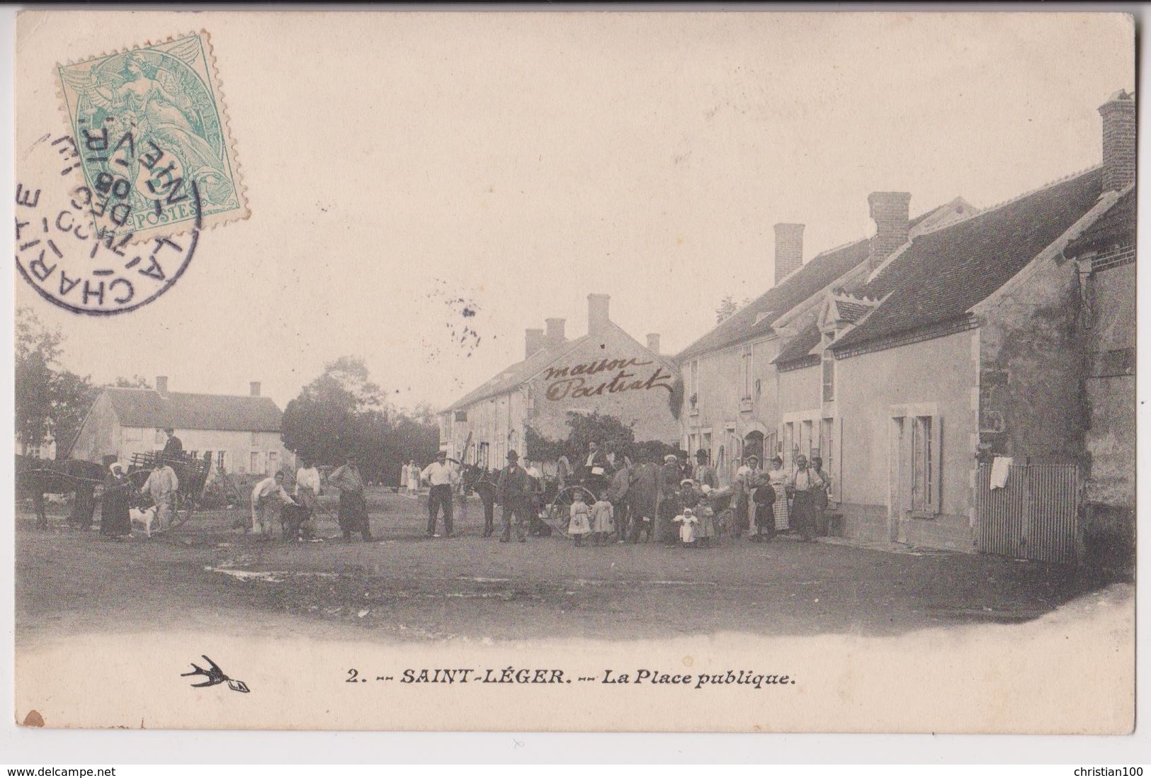 SAINT LEGER DES VIGNES (58) : LA PLACE PUBLIQUE - REUNION DE VILLAGEOIS - MAISON PASTRAT - ECRITE EN 1905 - 2 SCANS - - Autres & Non Classés