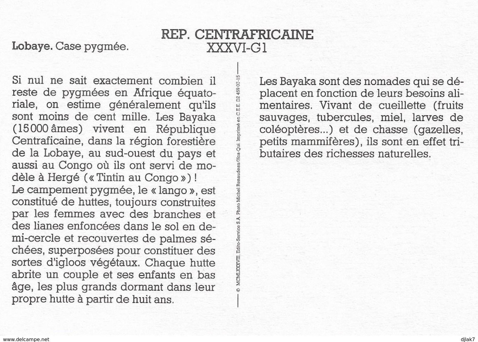 République Centrafricaine Lobaye Case Pygmée (2 Scans) - Central African Republic