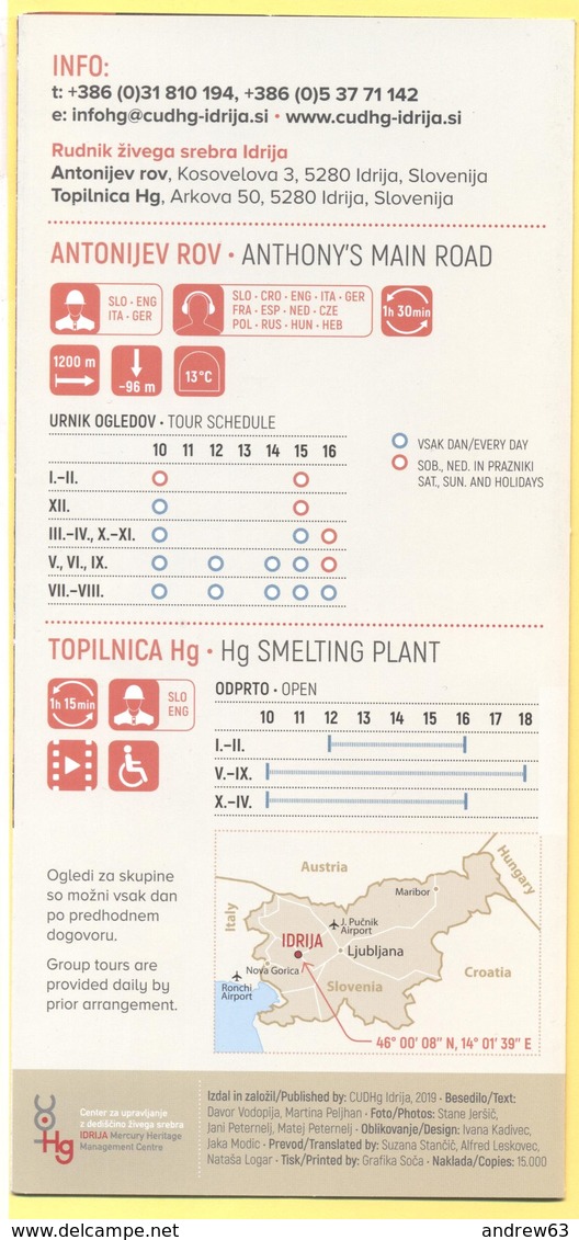 MINIERA DI MERCURIO Di IDRIJA, Slovenia - Opuscolo Pieghevole Illustrativo - Multilingue - UNESCO - La Galleria Antonije - Programmi