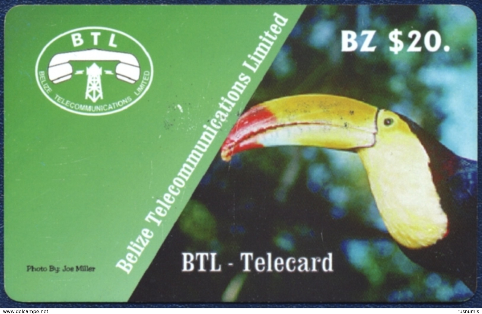 BELIZE BTL 20 BZ DOLLARS PRE-PAID REMOTE MEMORY PHONECARD TELECARTE FAUNA BIRD TOUCAN TOEKAN - Belice