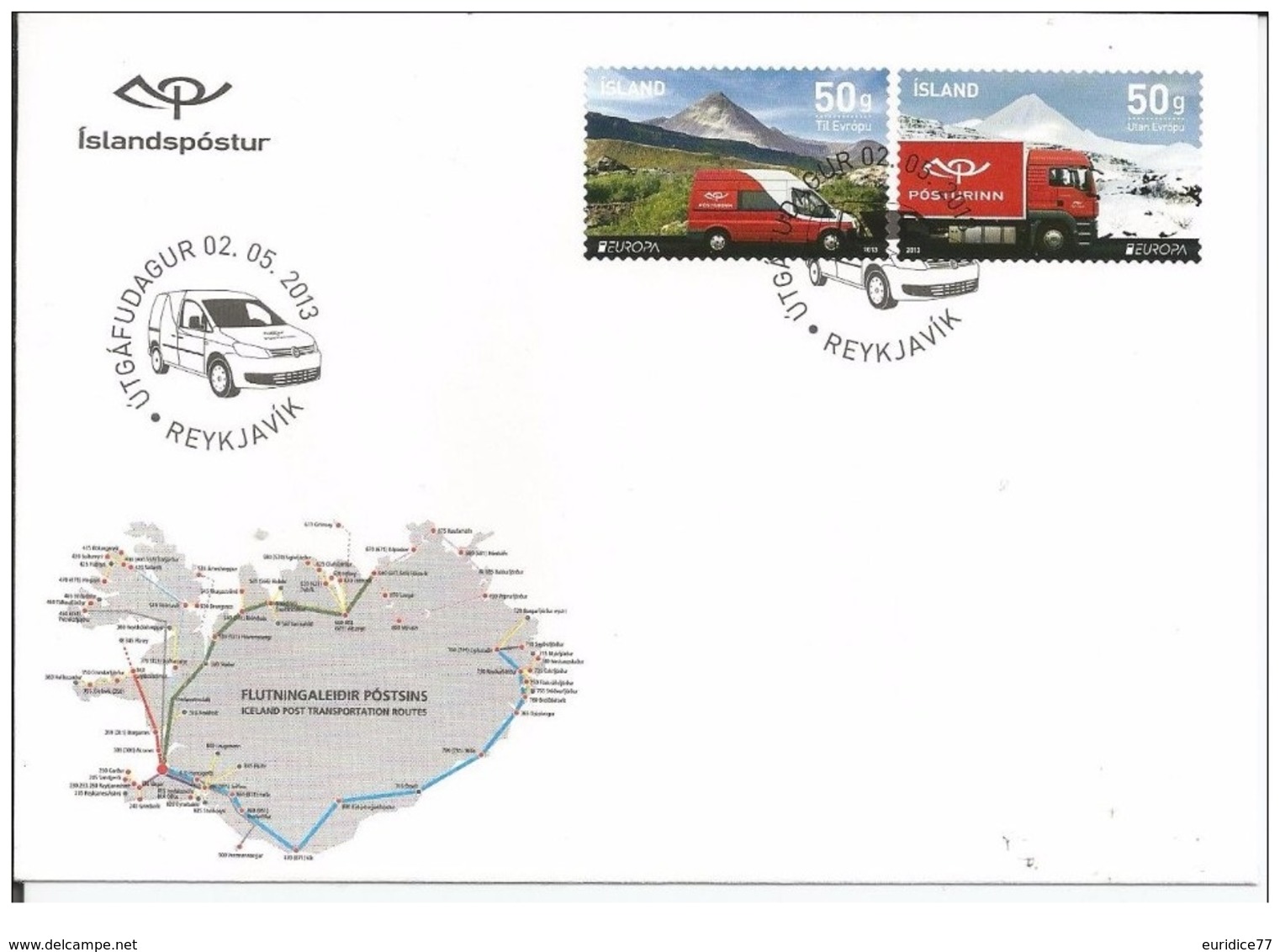 Iceland 2013 - Europa C.E.P.T. Postal Vehicles FDC - First Day Cover - 2013