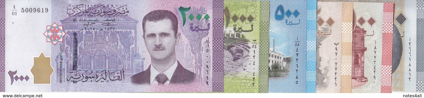 SYRIA 50 100 200 500 1000 2000 LIRA 2009 2013 2015 P 112 113 114 115 116 117  UNC SET