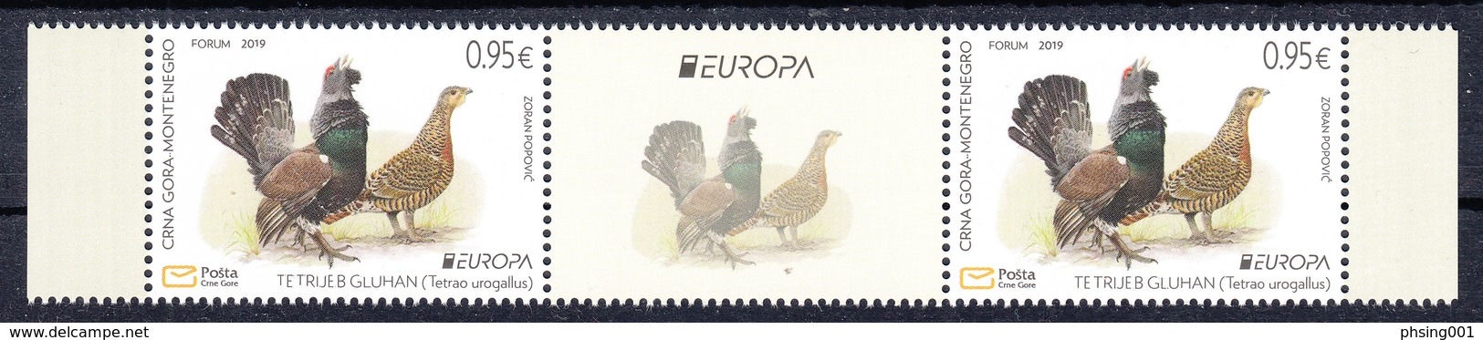 Montenegro 2019 Europa CEPT National Birds Fauna Blackcock Tetrao Urogallus Middle Row MNH - 2019