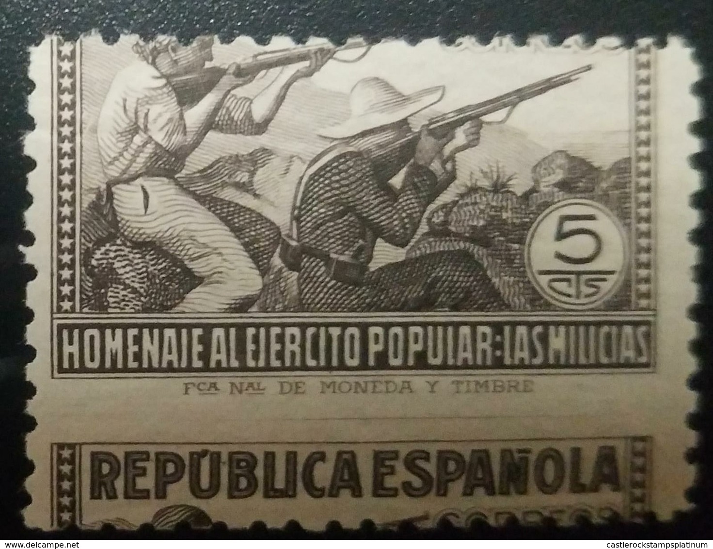 O) 1938 SPAIN, RIFLEMEN -HONORING THE MILITIA SOLD ONLY AT THE PHILATELIC AGENCY AND FOR FOREIGN EXCHANGE - SCT 606 5c - - Unused Stamps