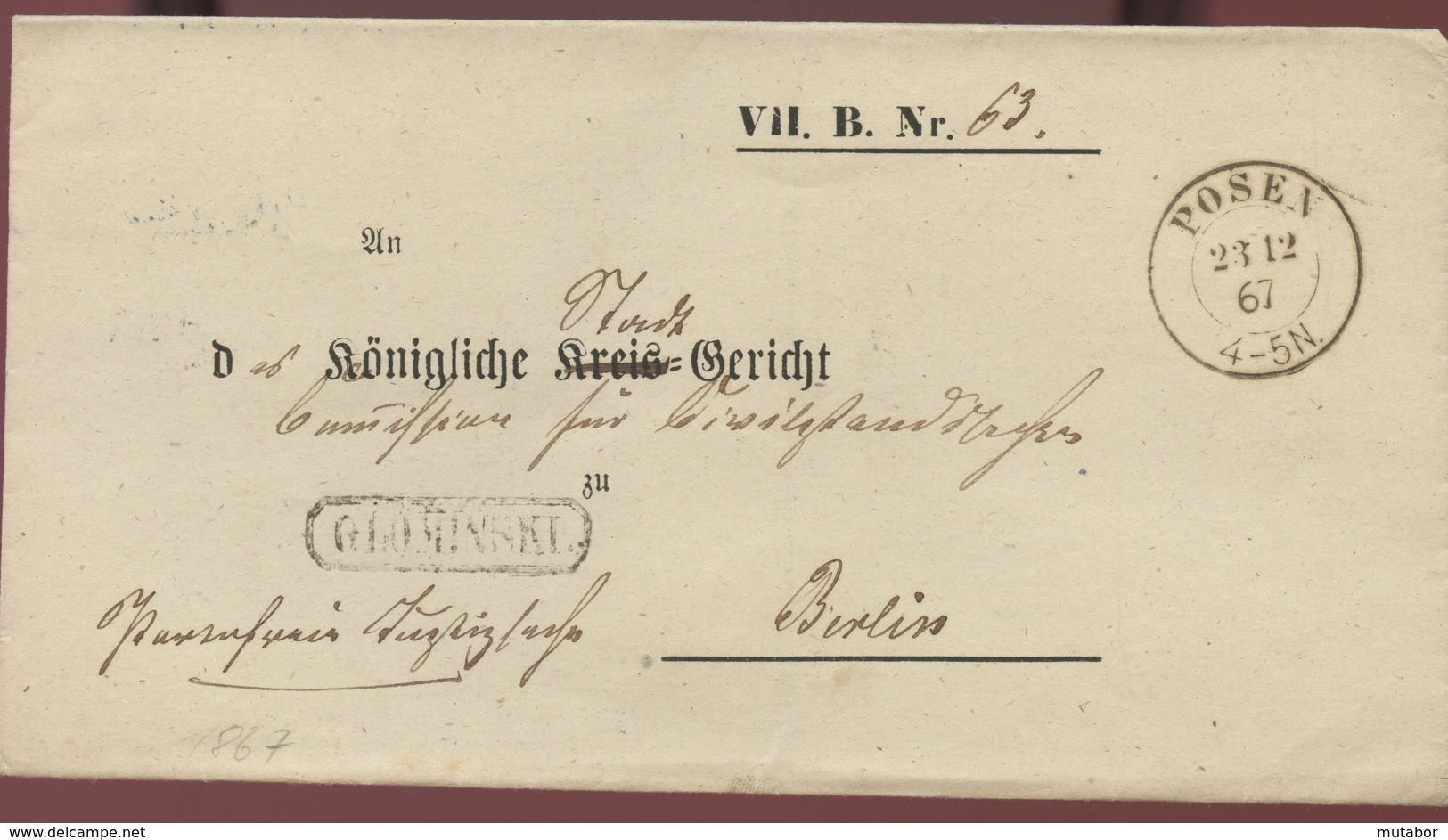 1872 Posen Amts-Briefh. M. Pr.Namensstempel N. Berlin - Autres & Non Classés