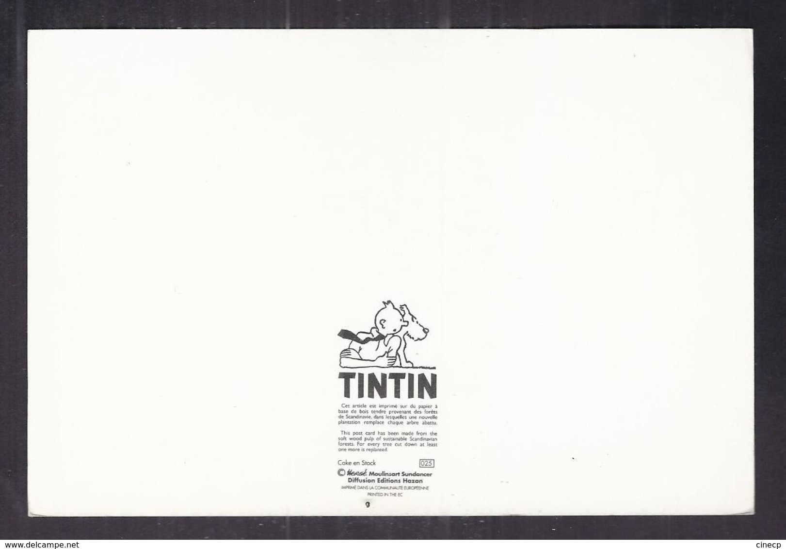 CPSM HERGE - Hergé - TINTIN Et MILOU - Coke En Stock - Diffusion Editions Hazan - TB DESSIN ILLUSTRATION Bâteau - Hergé