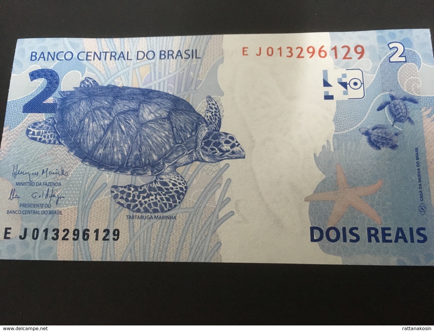 BRAZIL P252d 2 Reais 2010 Signature 46 :Meirelles/Goldfajn (2018) UNC. - Brazil