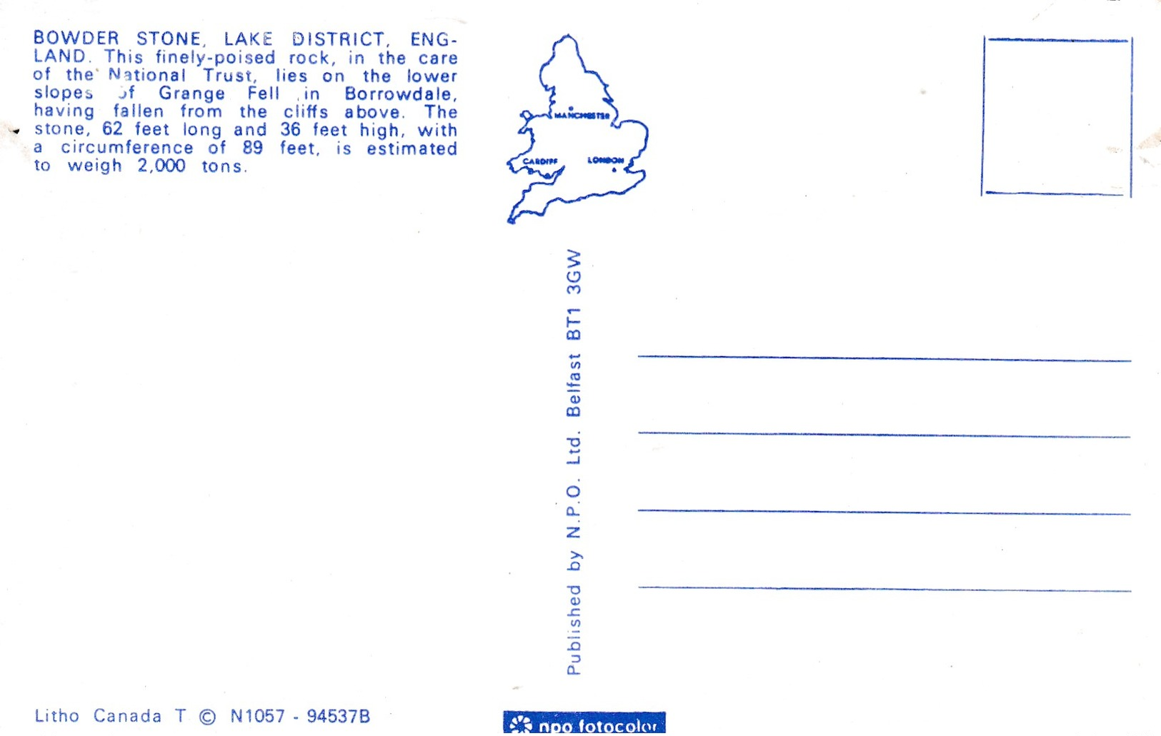 Old Small Post Card Of Bowder Stone,Lake District,Cumbria ,V92. - Other & Unclassified