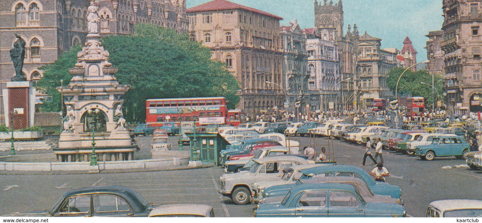 Bombay: OLDTIMERS AUSTIN MORRIS, FIAT 1100, PREMIER, DOUBLE DECK TRAILER BUS - Flora Fountain - (India) - PKW