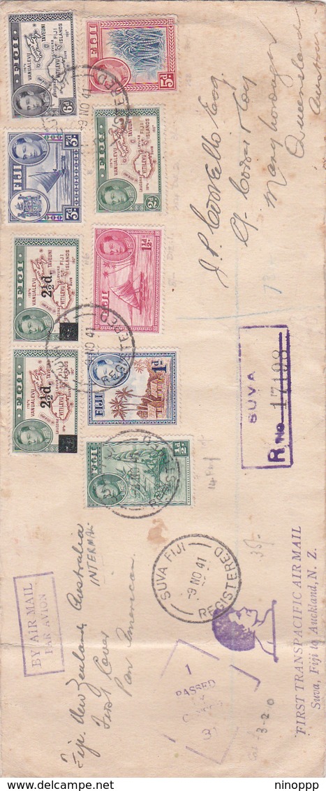 Fiji 1941 Registered Air Mail Cover To Australia - Fiji (1970-...)