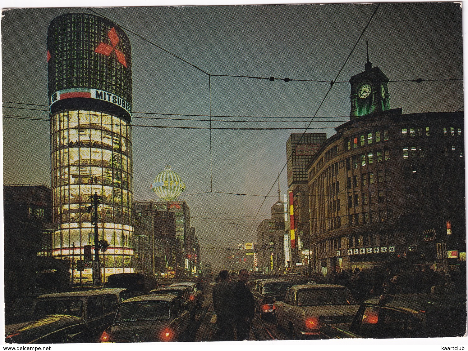 Tokyo: TOYOTA PUBLICA, CROWN '63, 'MITSUBISHI' NEON - Nighttime Ginza - (Japan/Nippon) - 1961 - Toerisme