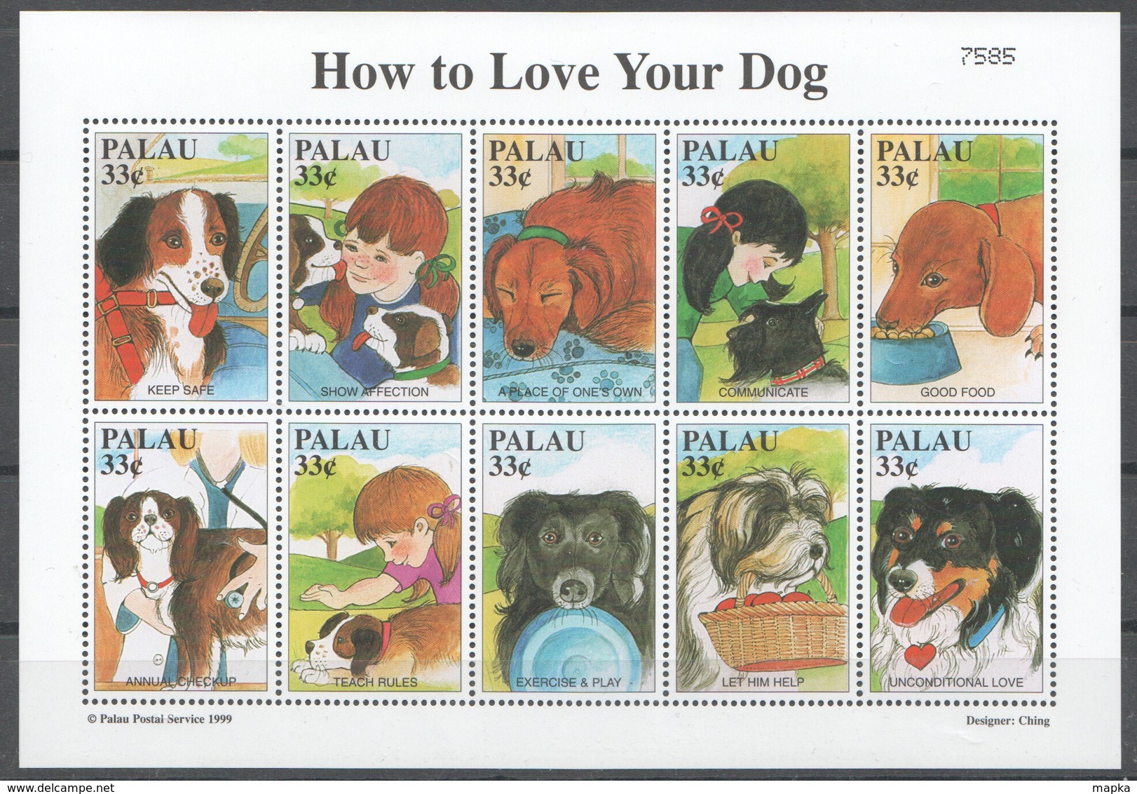 M703 1999 PALAU PETS HOW TO LOVE YOUR DOG 1KB MNH - Cani