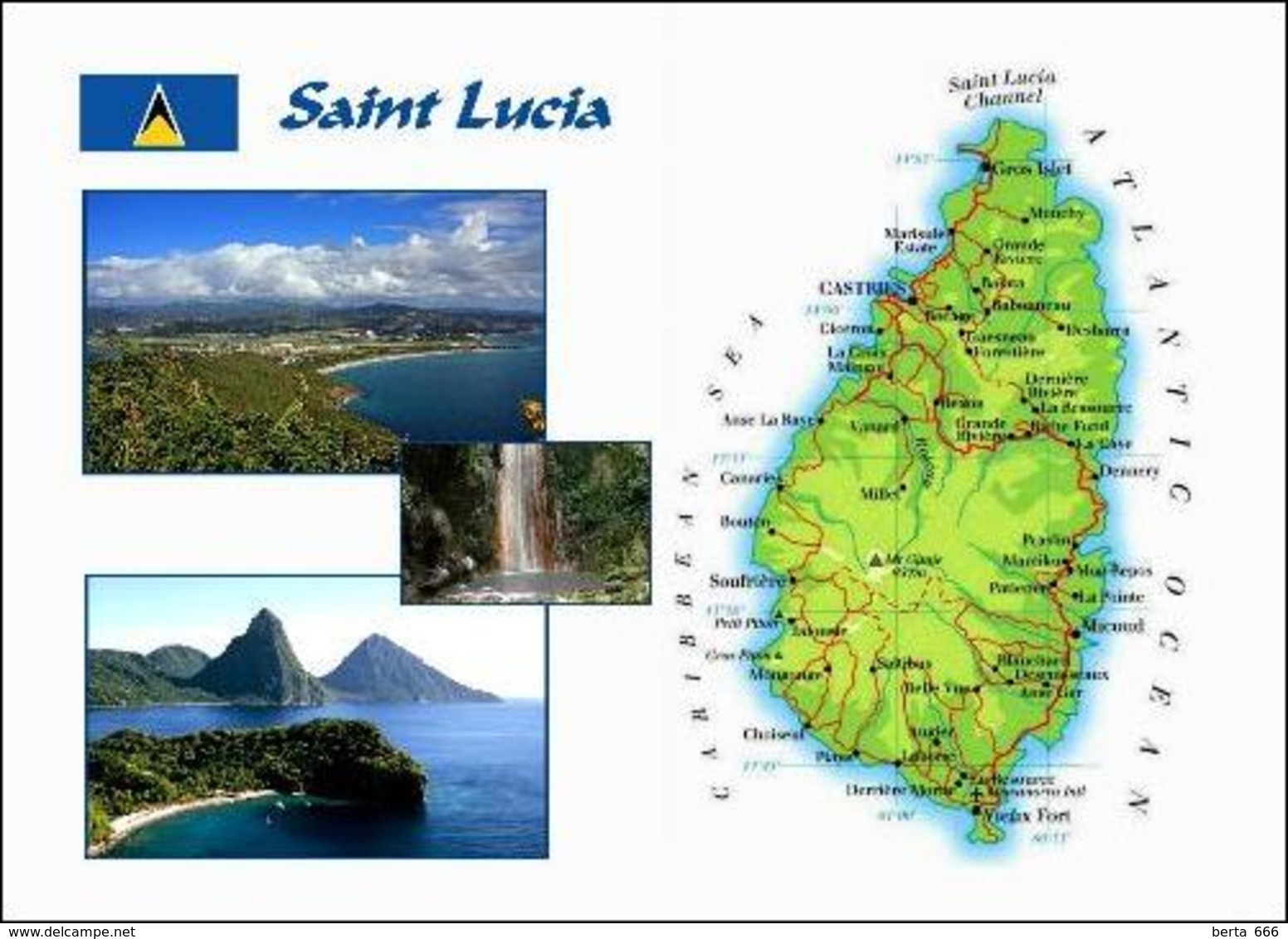 Saint Lucia Island Map New Postcard Insel Landkarte AK - St. Lucia